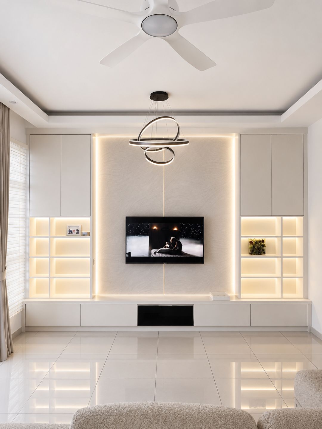 Floor-to-ceiling TV feature wall